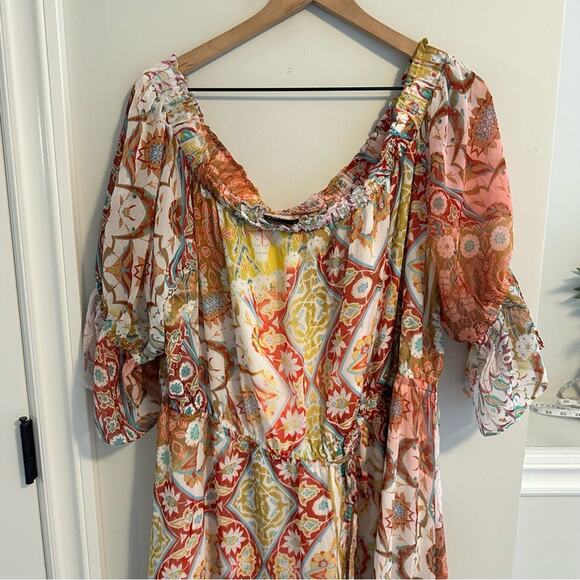 City Chic Red Yellow Floral Off shoulder Maxi Dress 20 - Picture 6 of 7